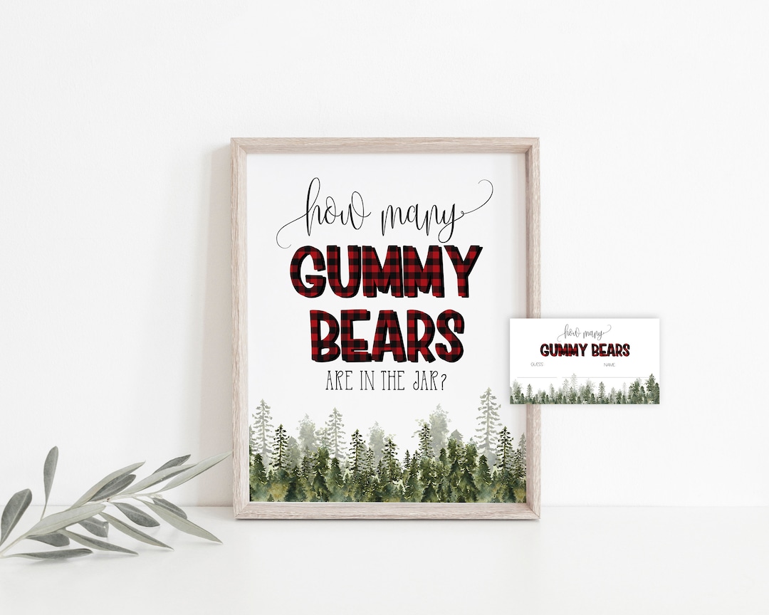 How Many Gummy Bears Game Sign and Guess Cards Printable, Rustic Pine ...