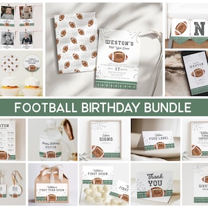Football Birthday Invitation Bundle, First Year Down Birthday, Rookie Year Birthday Set,Vintage Football Large bundle printables,Digital a98