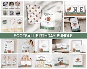 Football Birthday Invitation Bundle, First Year Down Birthday, Rookie Year Birthday Set,Vintage Football Large bundle printables,Digital a98