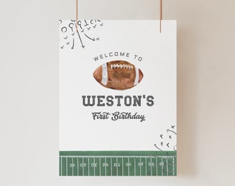 Welcome Sign Football Birthday, It's Game Time, Game On Birthday Signage Decor Editable Table Sign Template, Digital Rookie Year a98