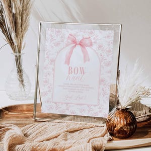 Vintage Pink Bow Hunt Game Sign Printable, Vintage Pink Coquette Bow Floral Toile, Baby Shower Game, French toile, Instant Download HPS47p