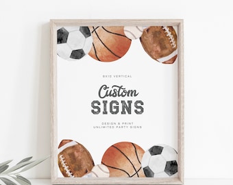 Sports Party 8x10 Custom Sign Printable, Multi Sport Birthday Signage,Born Two Ball Boy Birthday,Rookie Year Party, Canva EDIT ALL TEXT,a121