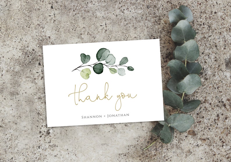 EDITABLE Greenery Thank You Card Template Eucalyptus Etsy
