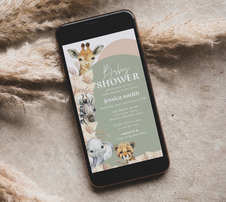 Editable Boho Safari Baby Shower Evite Jungle Animal Gender Etsy