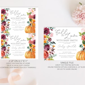 Editable Fall Baby Shower Invitation, INSTANT DOWNLOAD, Fall in Love With Baby Template, 100% ...