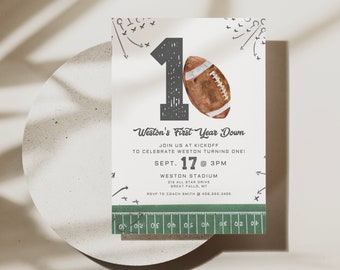 Football Birthday Invitation, First Year Down, Game On, Football Invite, Editable First birthday Invite Template, Boy Birthday Invite,a98