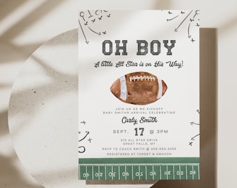 Football Baby Shower Invitation, A little All Star is on his way, Game On, Football Invite, Editable Invite Template, Baby Boy Invite,a98