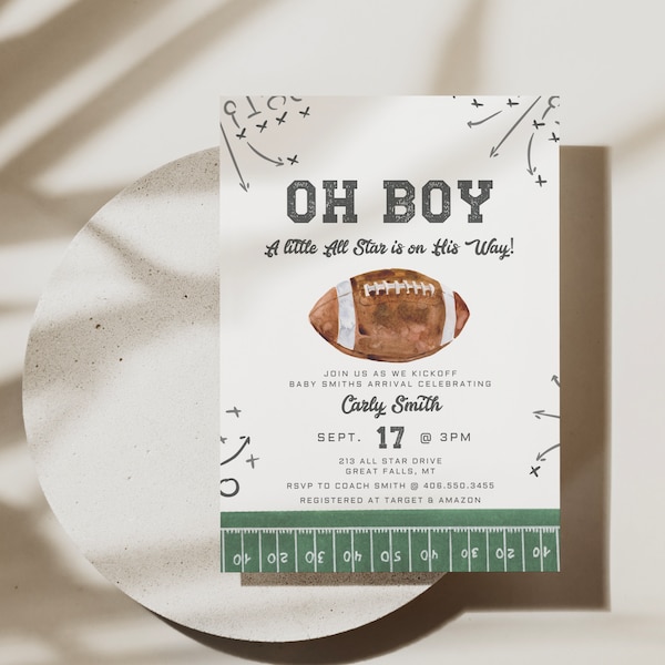 Football Baby Shower Invitation, A little All Star is on his way, Game On, Football Invite, Editable Invite Template, Baby Boy Invite,a98