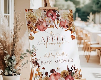 PRINTED & SHIPPED Apple Baby Shower Welcome Sign, Apple of Our Eye Theme, Fall Florals, Gender Neutral Autumn Baby Sprinkle, HPS607