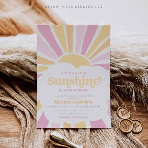 Editable Boho A Little Ray of Sunshine Baby Shower Invitation, Sunshine Girl Baby Shower Invite, Instant Download, Canva HPS57p