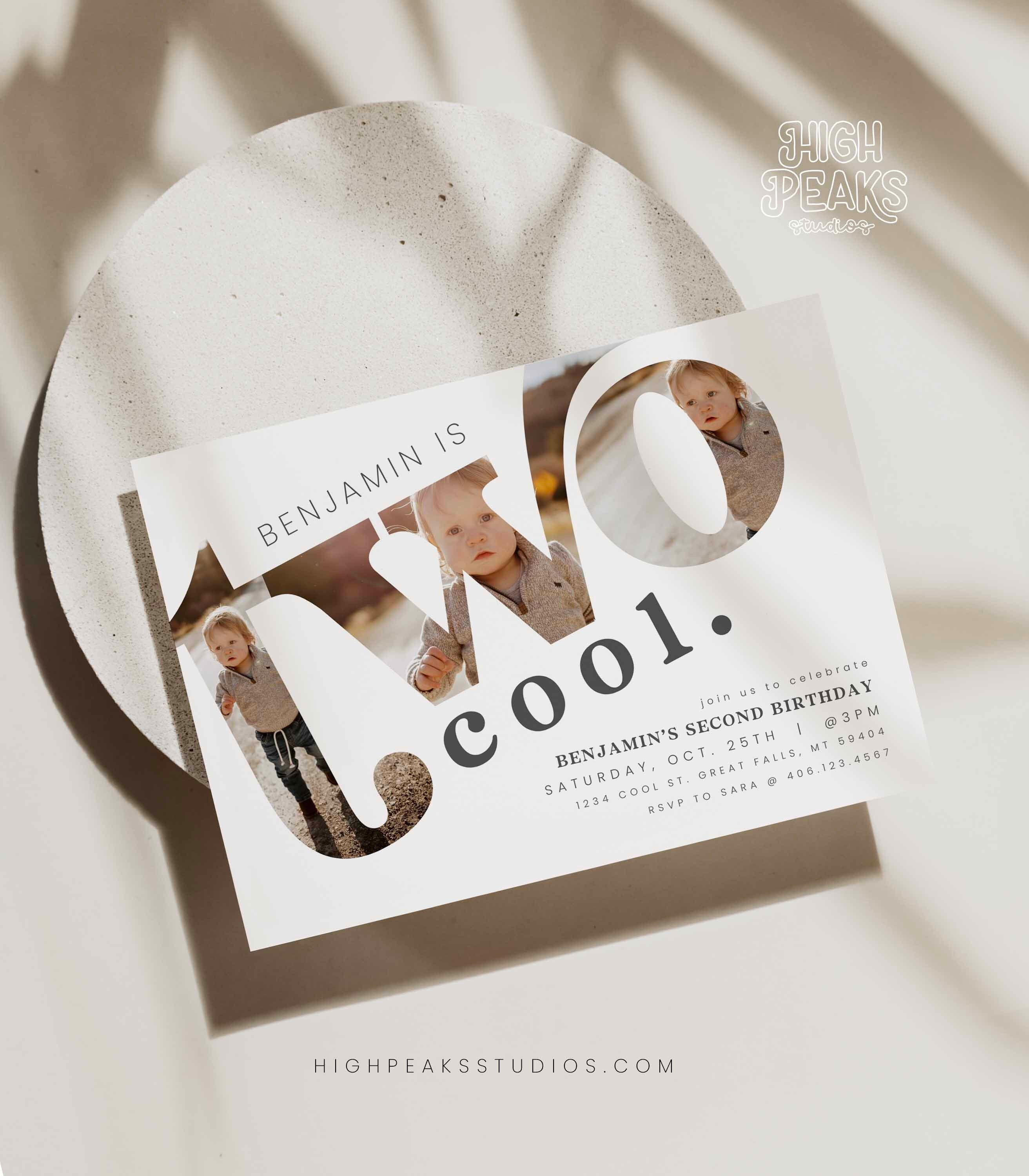 Two Cool Second Birthday Invitation Template Editable 2nd Birthday Photo Invite Printable Photos In Text Alphabet Pictures