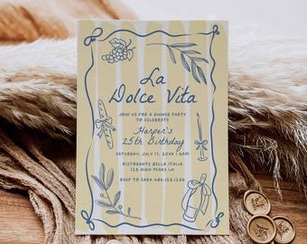 Editable La Dolce Vita Birthday invite, Adult Italian Dinner Invitation, Italy Dinner Party,Amalfi Mediterranean Summer,Edit in Canva,HPS605