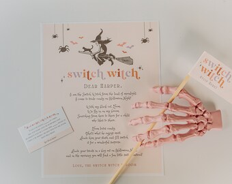 Switch Witch Printable Set, Family Trick-or-treat Traditions, Candy switch out set, pastel colors, canva template, Halloween Kids