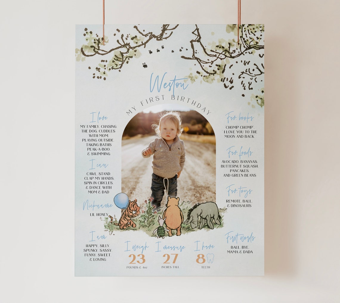 First Birthday Milestone Poster Board Classic Winnie the Pooh - Etsy