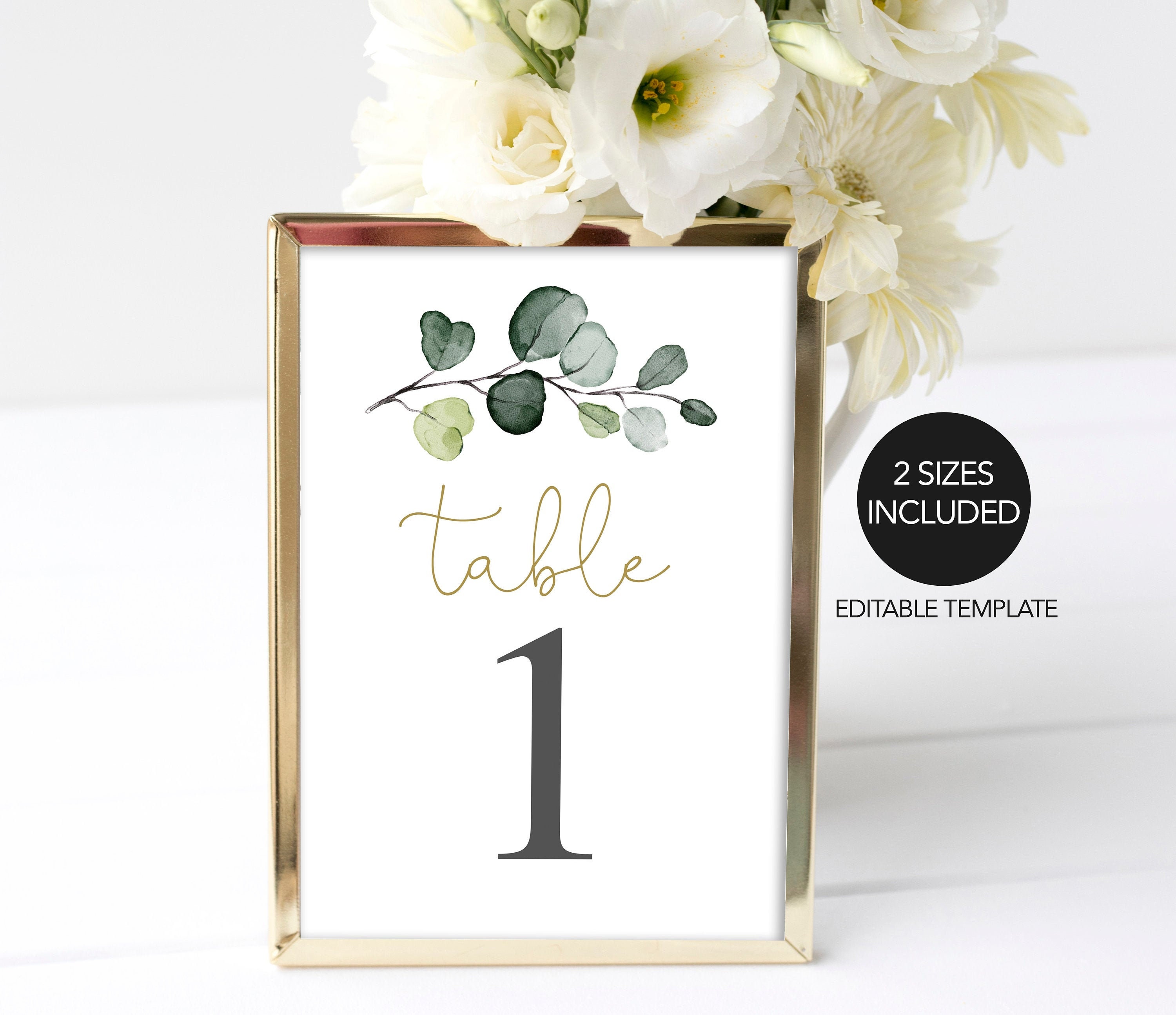 table number sign printable wedding table numbers eucalyptus etsy