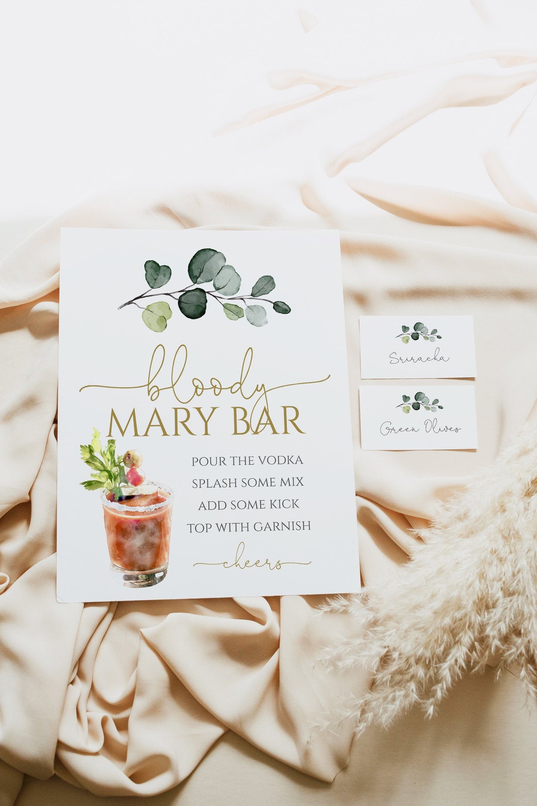 Bloody Mary Bar Sign Printable, Editable Sign and Food Cards, Greenery ...