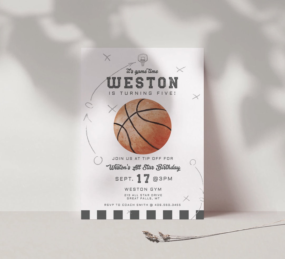 Basketball Birthday Invitation Printable, Vintage Basketball Invite ...