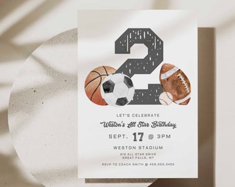 Second Birthday Invitation Printable Boy, Sports Birthday, All Star Editable Sports birthday Invite Template, Basketball Invite,Evite a121