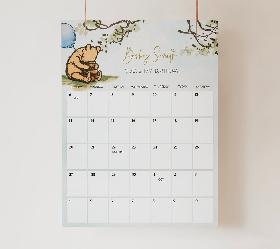 Due Date Calendar, Classic Winnie the Pooh, Guess Babies Birthday ...