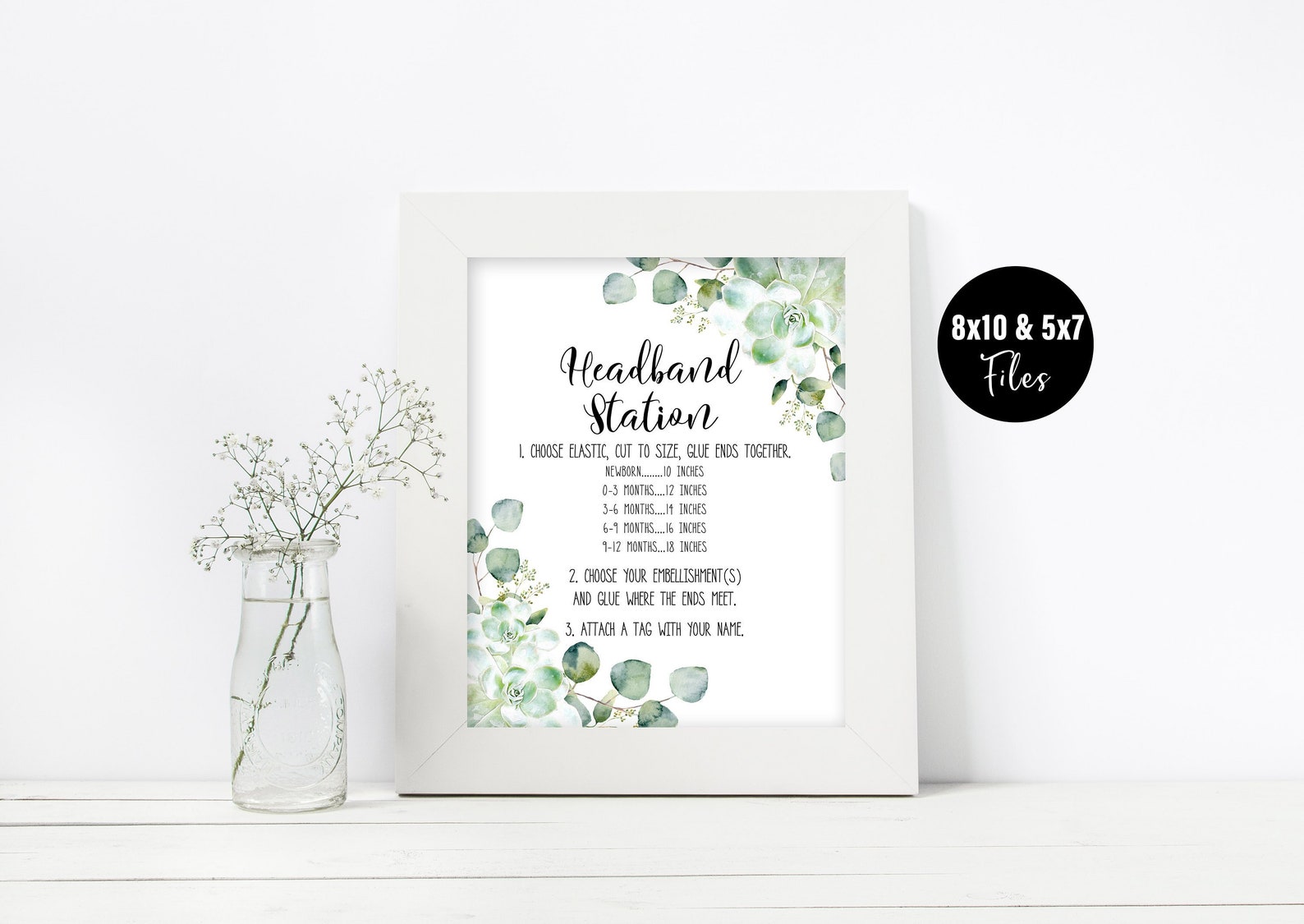 Headband Station Sign Printable Succulent Baby Shower Sign | Etsy