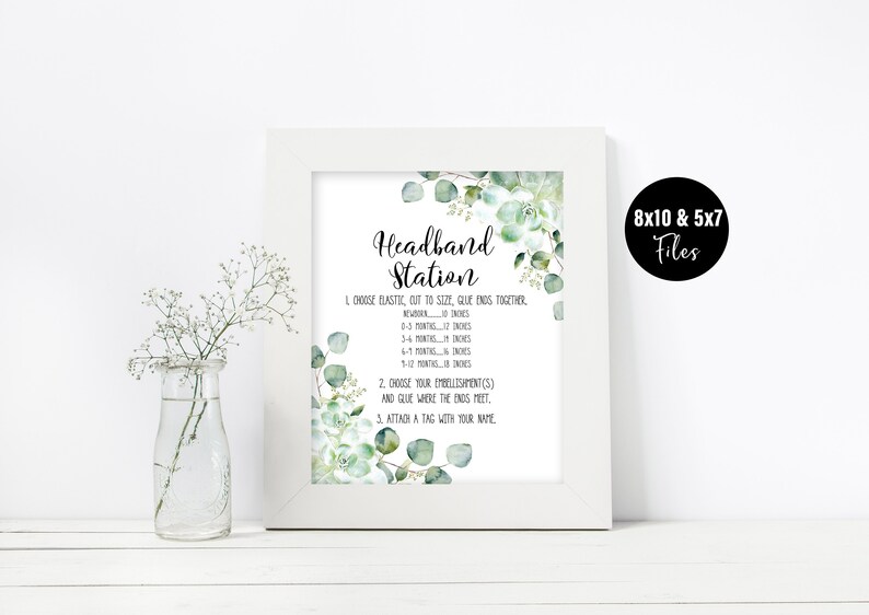 Headband Station Sign Printable Succulent Baby Shower Sign - Etsy