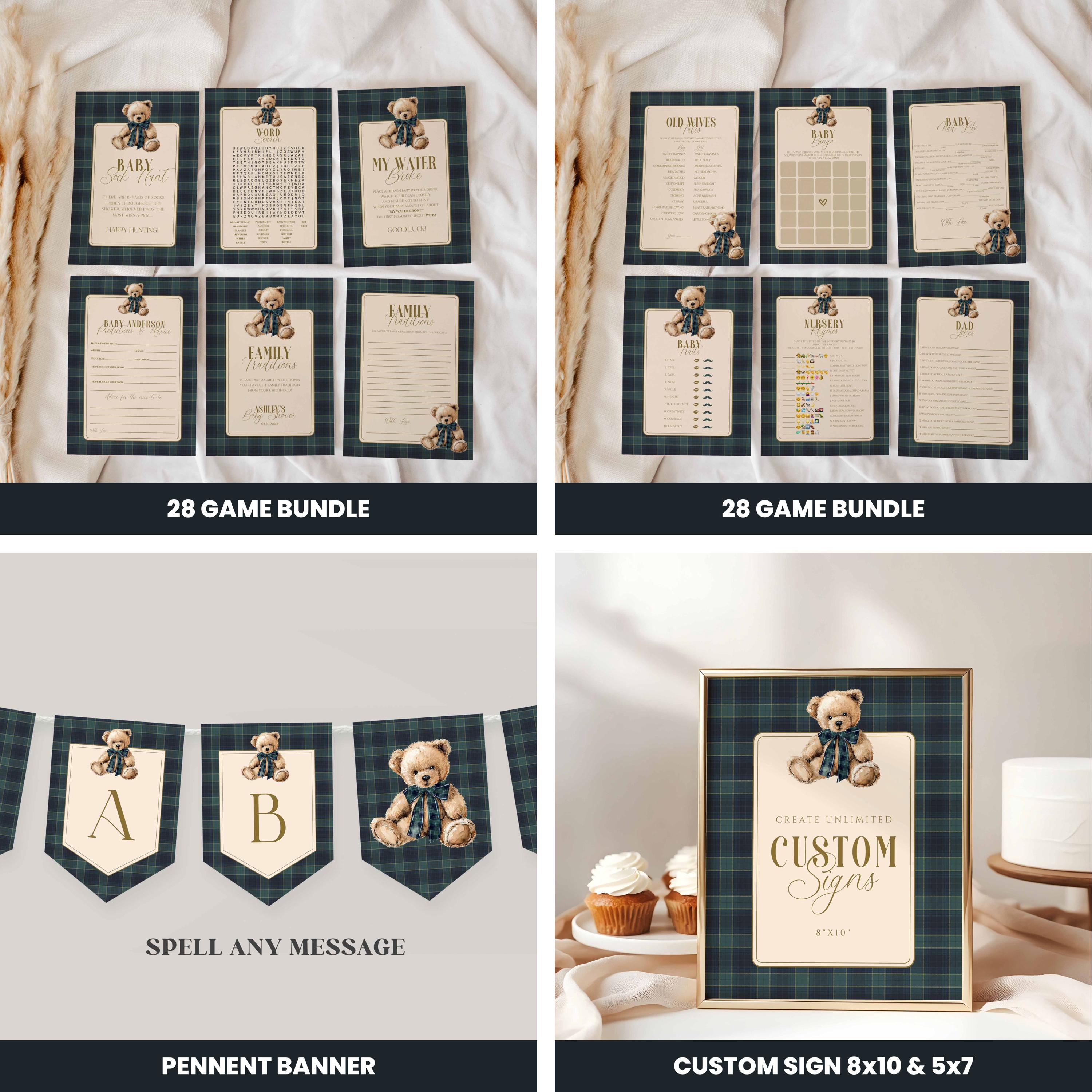 Polo Teddy Bear Baby Shower Bundle Templates, Vintage Luxury Tartan ...