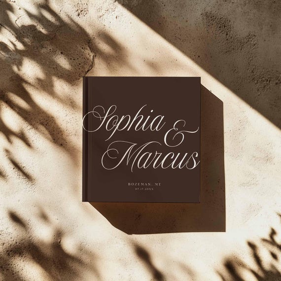 Guest Book Chocolate Brown Personalized, Minimalist Script Printed and Shipped Wedding Keepsake, cHS01