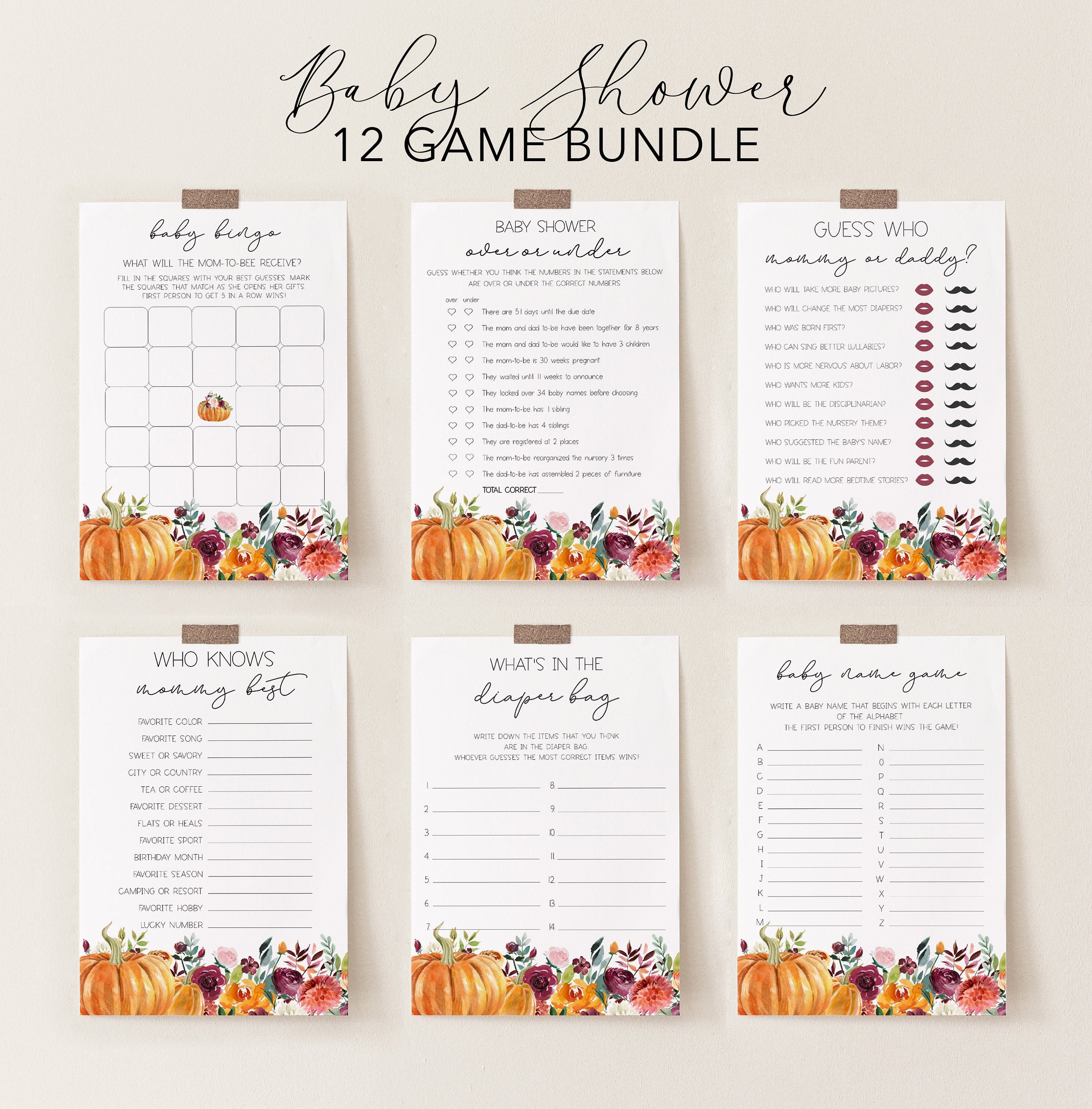 Fall Baby Shower Game Bundle Printables Harvest Baby Shower Etsy UK