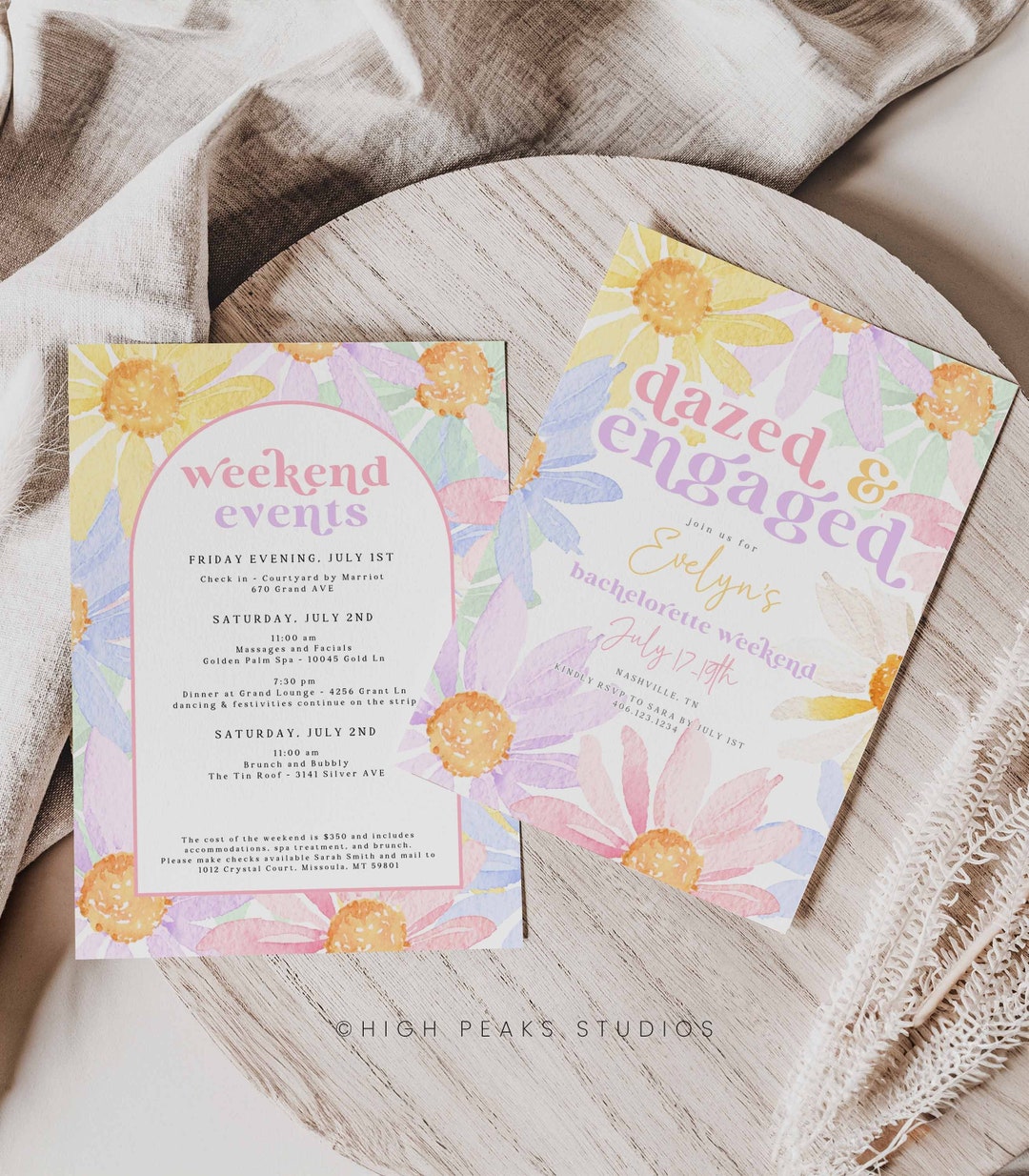 Weekend Engaged Dazed and Engaged Bachelorette Weekend Invitation, Pastel Retro Daisy ...