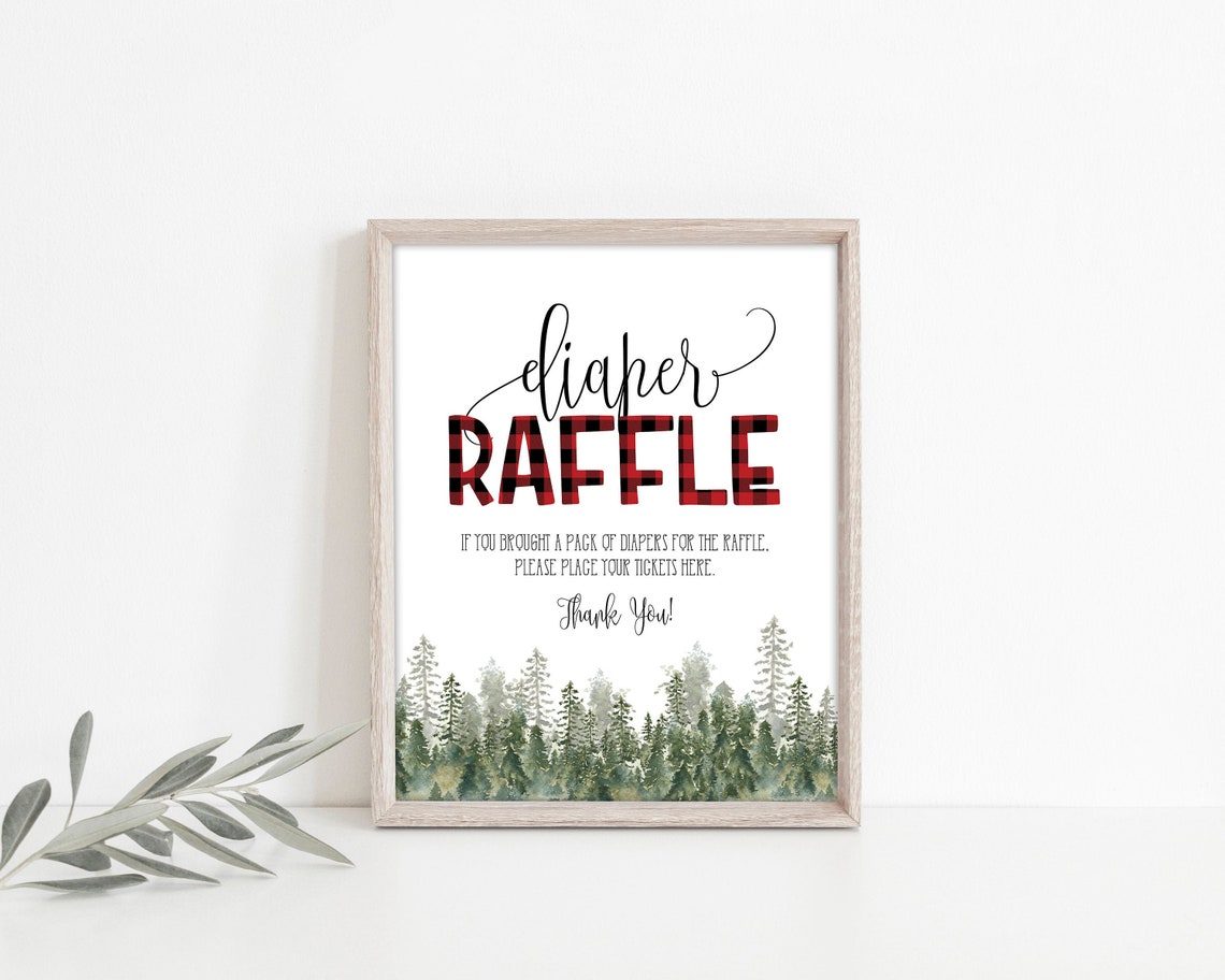 Lumberjack Diaper Raffle Sign Printable Rustic Pine Trees - Etsy