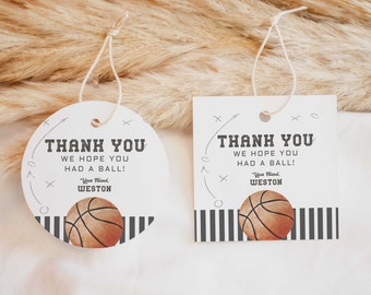 Etiquetas y pegatinas imprimibles para recuerdos de fiesta de baloncesto, etiquetas redondas para cumpleaños deportivos, etiquetas cuadradas editables para cajas de regalo All Star, archivo Canva A132
