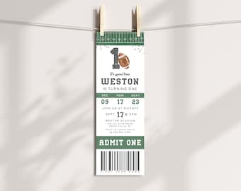 Football Birthday Invitation Ticket Printable, First Year Down, Game On Invite, Editable Any Age birthday Invite Boy Birthday Canva File,a98