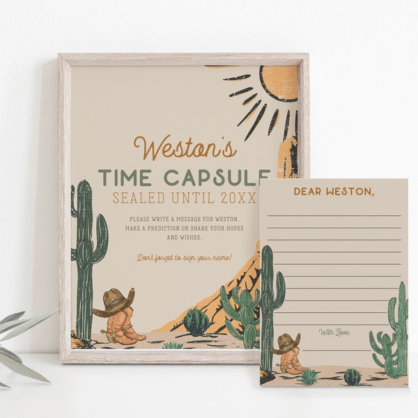 Western Birthday Time Capsule Sign and Note Card Printables, How The West Was ONE, First Rodeo, Wild West Sign, Canva Template, A151