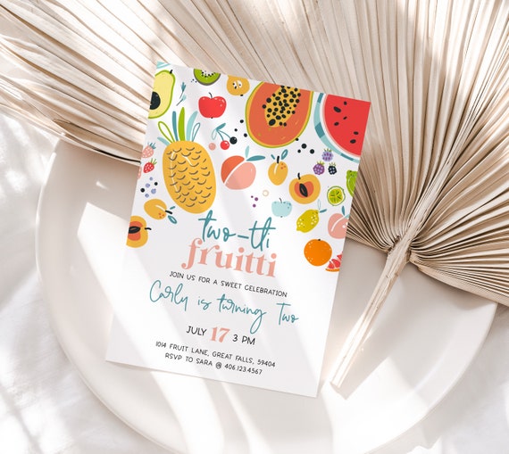 Twotti Frutti Birthday Invitation, Tropical Summer Fruit Second.