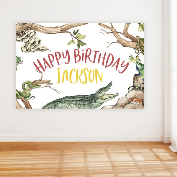 Editable Birthday Backdrop Banner, Reptile happy Birthday Boy Banner, Snake Party Decor, Large Party table Backdrop Sign, Digital File, a84