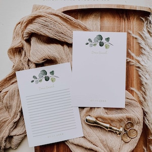Plantilla de papel para cartas con motivos verdes, papel de carta personal de eucalipto, papel de notas personalizable de eucalipto, descarga instantánea, P33
