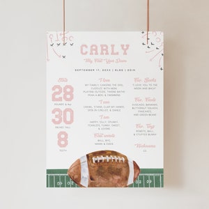 Milestone Poster, Football Birthday Stats Board,Girl First Year Statistics Board,My First Year Poster Board,Digital Download Printable,A98g
