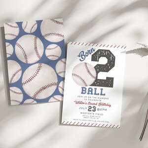 Baseball Birthday Invitation Printable Template, Born TWO Ball Vintage Baseball Editable Canva Template, Little Slugger Party A152 image 2