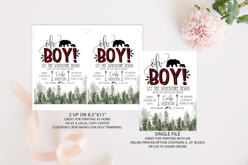 Lumberjack Baby Shower Invitation Editable, Buffalo Plaid Wilderness Bear Invitation, Rustic Boy Shower, EDIT ALL TEXT, Instant Download,A01 image 5