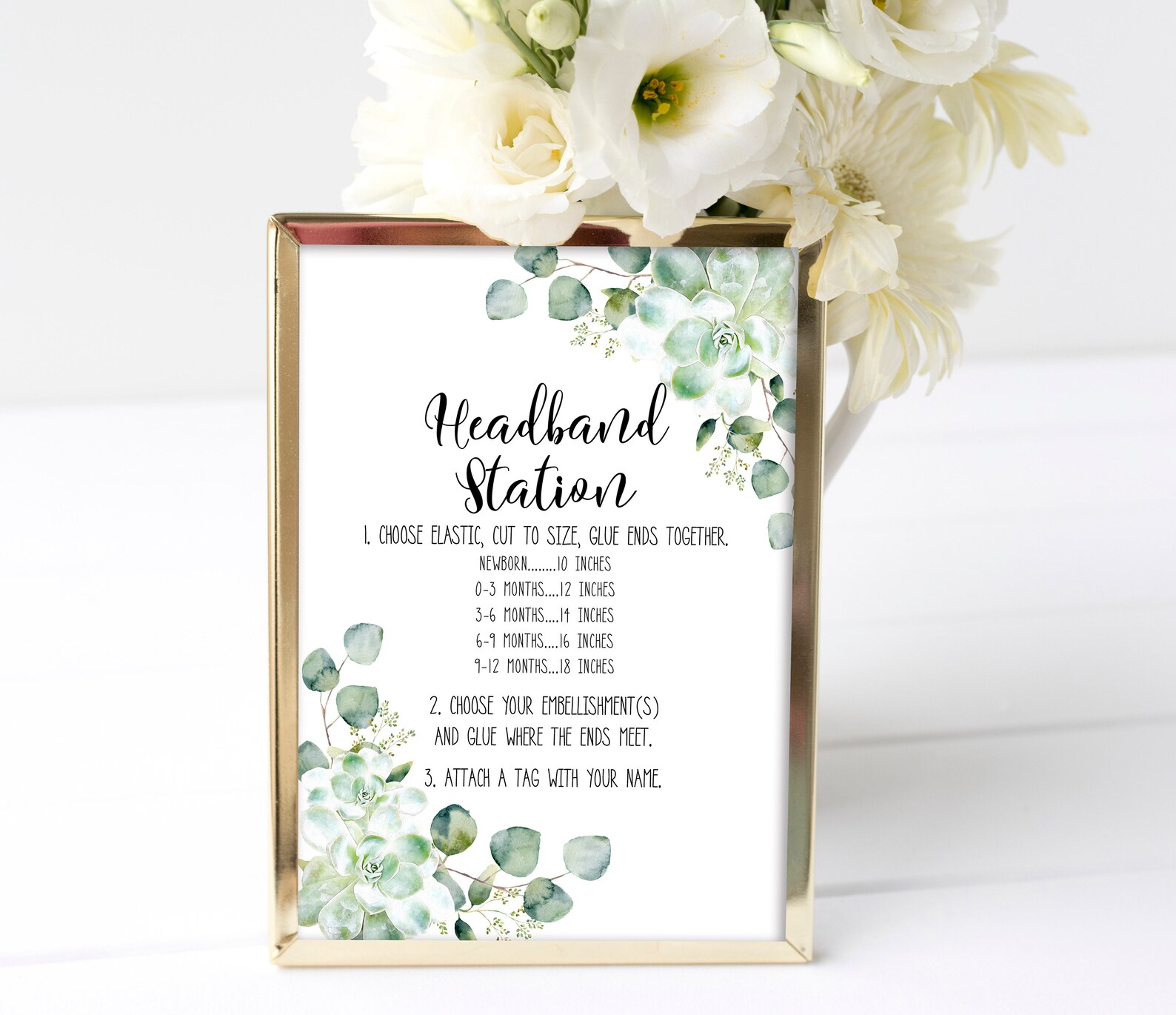 Headband Station Sign Printable Succulent Baby Shower Sign - Etsy