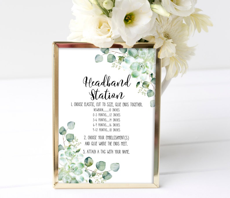 Headband Station Sign Printable Succulent Baby Shower Sign - Etsy