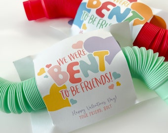 Fidget Pop Tube Valentine Printable, We Were Bent to be Friends, Classroom Kids Valentine Gifts, Personalize with Canva, Non candy, V01