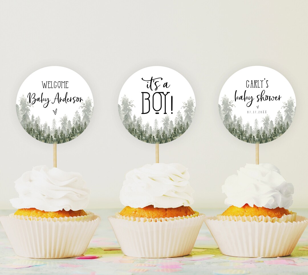 Woodsy Cupcake Toppers Woodland Baby Shower Cupcake Toppers Etsy