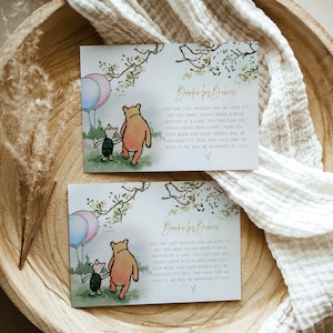 Carte à intercaler pour bébés modifiables, livre classique pour baby shower Winnie l'ourson au lieu d'une demande de carte, apportez un livre, rose et bleu a70