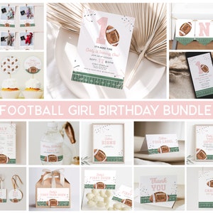 Girl Football Birthday Bundle Decor Printable, First Year Down Birthday, Rookie Year Set,Vintage Football Large bundle,Digital files a98g