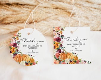 EDITIERBARE Dankeschön-Tag-Vorlage, Fall In Love Bridal Shower, Herbst-Baby-Dusche-Dankeschön-Aufkleber, Willkommens-Taschenanhänger, Herbstbevorzugungen, p40