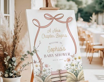 A New Chapter Begins Baby Shower Welcome Sign Print, Story Book Acrylic Printed Signage, Large Foam Board, HPS901