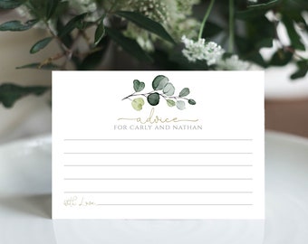 Tarjeta de consejos para bodas con eucalipto: Despedida de soltera con vegetación (descarga instantánea)
