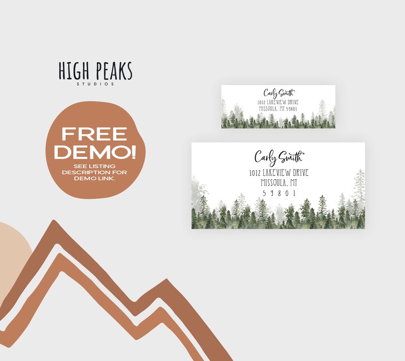 Return and Recipient Address Label Template Pine Tree Address Etsy