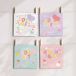 Tarjetas imprimibles de San Valentín con kit de Play Doh, regalos de San Valentín para niños en el aula, You Are Doh Best, juegos de palabras con Play Doh, personalizar con Canva, editar todo el texto, V01